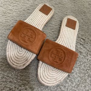 Tory burch brown suede espadrilles sandals
